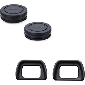 JJC 2-Pack E-Mount Body Cap Rear Lens Cap Cover Kit & 2-Pack Soft Viewfinder Eyecup Eyepiece Eye Cup for Sony A6300 A6100 A6000 NEX-6 NEX-7 Cameras