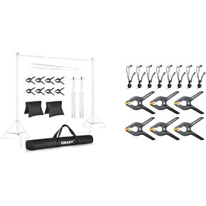 EMART Backdrop Stand 10x7ft(WxH) Photo Studio Adjustable Background Stand Support kit with 2 Crossbars, 14 Clamps, 8 Clips, 2 Sandbags and Carry Bag for Parties, Events Decoration, Photography