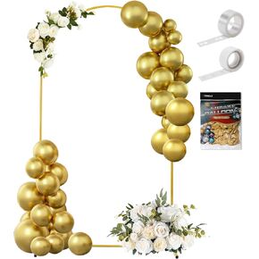 Metal Arch Backdrop Stand 7.2 x 4FT Gold Wedding Arch Backdrop Stand with 50 Gold Balloons for Indoor and Outdoor Wedding, Banquet, Birthday Party, Graduation, Anniversary Backdrop Decoration