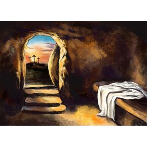BELECO 7x5ft Fabric Easter Jesus Christ Cross Backdrop Empty Tomb Crucifixion Backdrop Watercolor Stone Cave Tomb Resurrection Background Christian Church Event Decor Easter Photo Studio Props
