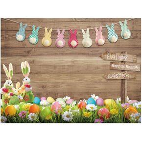 DHXXSC10X8FT Easter Party Background Easter Decorations Easter Backdrops Photography Banner Bunny Grassland Rustic Wood Background Eggs Easter Spring Party Decorations DH-174