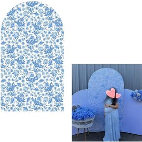 Blue Florasl Arch Backdrop Cover Baby in Bloom Baby Shower Decorations Arch Stand SPANDEX يغطي شاي شاي الحفل حفلات عيد ميلاد ديكورز (غطاء 2.6 × 6 قدمًا ، 3856)