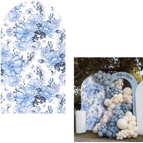 Blue Florasl Arch Backdrop Cover Baby in Bloom Baby Shower Decorations Arch Stand Spandex Covers Afternoon Tea Event Wedding Birthday Party Decors (2.6x6ft Cover,3856)