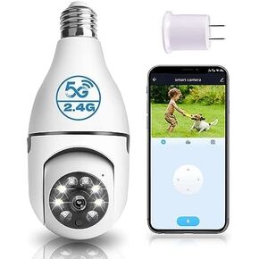 MCJ 2K / 3MP Light Bulb Security Camera, 5G & 2.4G WiFi Security Camera Wireless Outdoor Indoor 360 Camera for Home with Color Night Vision Motion&Siren Alert Auto Motion E27 (1 Pcs)