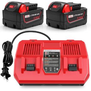 6.0Ah 18V Battery Replacement for Milwaukee 18V Battery and Dual-Port Rapid Charger 48-11-1840 48-11-1828 48-11-1820 48-11-1815 48-11-1850 48-11-1860 48-11-1890