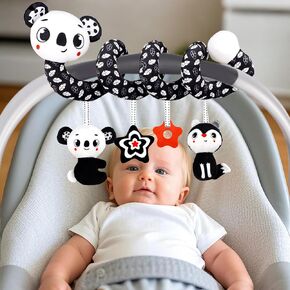 vocheer High Contrast Baby Toys for Newborn, Black and White Car Seat Toys, Sensory Toy for Babies Activity Stroller Spiral Hanging Toy Infant Rattles 0-3 Months, Baby Stuff for Newborn, Koala