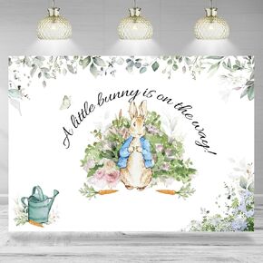 Bunny Themed Baby Shower Backdrop Rabbit Carrot Floral Grass Garden Little Bunny is On The Way Photography Background for Boy Newborn Birthday Party Decor Supplies Banner Photobooth Prop 7x5ft