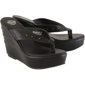Milwaukee Leather MBL9460 Women's Black Wedge Fashion Casual Sandals with Studded Straps