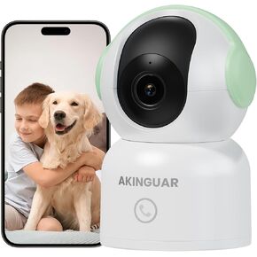 2K Security Camera for Home, 360°Pan Indoor Security Cameras with Motion Detection & One-Touch Call, Color Night Vision, Green
