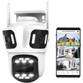 4K Security Camera Outdoor with Three Lens, 360° Pan/Tilt, 2.4GHz WiFi, AI Motion Detection & Auto Tracking, Wireless/Wired Plug-in, Color Night Vision, 2-Way Audio, IP66 Waterproof