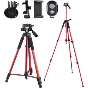 67" (170cm) Phone Tripod & Camera Stand, Lightweight Portable Camera Tripods, Extendable (59cm to 170cm), Red Color
