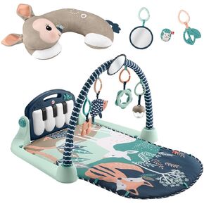 Fisher-Price Tummy Time Fawn Wedge + Baby Gym Newborn Playmat with Kick & Play Piano Musical Toy and Tummy-Time Toys, Navy Fawn [Amazon Exclusive]