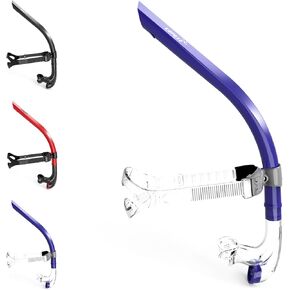 COPOZZ Swim Snorkel for Lap Swimming Swimmers Training Snorkeling Diving, Center Mount Comfortable Silicone Mouthpiece One-Way Purge Valve