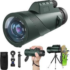 10X42 HD Monocular Telescope for Adults, High Powered Compact BAK-4 Prism & FMC Lens, with Smartphone Holder & Tripod, Stargazing Hunting Bird Watching, Camping Hiking Travel Accessories (Green)