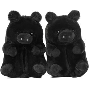 Women's Pig Slippers Black Fuzzy Slippers Indoor Cute House Shoes for Women Ladies Teen Girls Fluffy Funny Bedroom Animal Slides for Women Birthday Valentine's Gifts Ideas