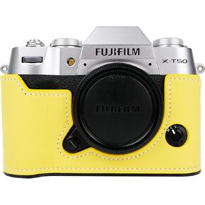 Handmade Genuine Leather Camera Half Case for Fujifilm X-T50/Fujifilm X-T50 Camera Case/Fujifilm X-T50 Case - Top Layer Cowhide Body + Metal Base Plate (Two-Tone Blue)