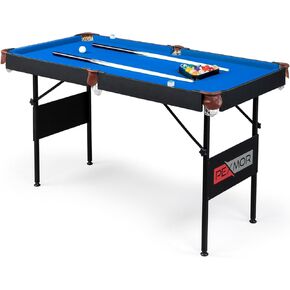 PEXMOR 55" Portable Folding Pool Table, Foldable Billiards Table for Kids and Adults, 4.5ft Pool Game Table with Cues, Ball, Rack, Brush, Chalk for Indoor & Outdoor
