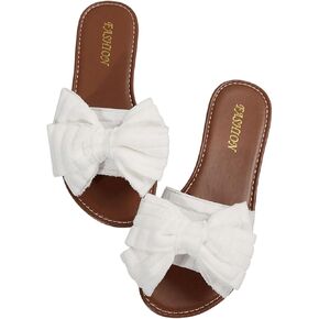 GORGLITTER Women's Bow Flat Sandals Open Toe Slip On Vacation Dressy Slide Sandals