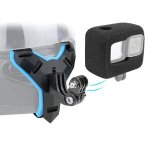 Helmet Mount with Windshield for GoPro Hero 13 12 11 10 9, Motorcycle Helmet Chin Strap Mount for GoPro 9 10 11 12 13 Black Racing Skiing High-Speed Sport