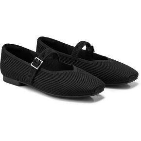 VIVAIA Margot Mary Jane Women Flat Shoes Slip on Washable Square-Toe Shoes Comfortable for Work with Arch Support Black