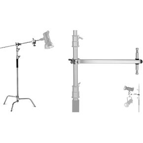 NEEWER Pro 100% Stainless Steel Heavy Duty C Stand with Boom Arm, Offset Arm, Max Height 10.5ft Photography Light Stand with 4.2ft Holding Arm, 2 Grip Head for Studio Monolight, Softbox, Reflector