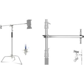 NEEWER C Stand with Boom Arm Pro 100% Stainless Steel, Offset Arm, Air Cushion Heavy Duty Photography Light Stand Max Height 10.8ft, 4.2ft Holding Arm, 2 Grip Head for Monolight Softbox Reflector