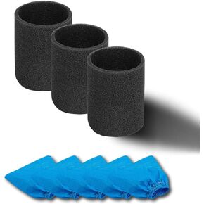 3 Pack VFF51 Foam Filters for Vacmaster 5 to 16 Wet/Dry Vacs and 5 Pack VRC5 Filter Bags for Vacmaster 4 to 16 Gallon Wet/Dry Vacuums