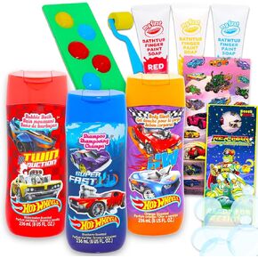 Ultimate Hot Wheels Bathroom Set - Bundle with Shampoo, Body Wash, Bubble Bath, Paint, Stickers, More | Hot Wheels Bath and Shower Supplies Kit for Kids, Boys