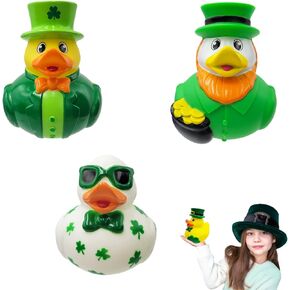 St. Patrick's Day Rubber Duck Toy Duckies for Kids, Assorted Designs with St. Patrick's Themes, Bath Birthday Gifts Baby Showers Classroom Summer Beach and Pool Activity, 3.5" (3-Pack)