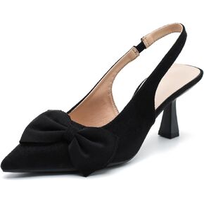 Womens Kitten Heels with Bow Slingback Pointed Closed Toe Low Stiletto Pumps Bridal Elegant Wedding Dress Shoes