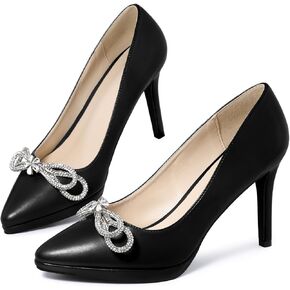 Allegra K Women's Pump Stiletto Cheel Platform Rhinestone Bow Pumps Toe Pumps