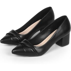 Perphy Pointy Toe Slip on Chunky Heel Pumps for Women