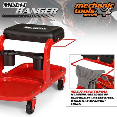 M-AUTO Garage Roller Seat Heavy Duty Rolling Shop Mechanic Creeper/Shop Stool with Tool Tray and Equipment Rack, 300LBS Capacity Creeper Seat with 5 Rollers for Detailing Car, Red in Saudi Arabia