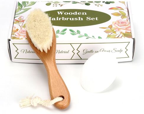 Baby Hair Brush, 2PCS Wooden Goat Bristles Hair Brush with Silicone Hair Scrubber Cradle Cap Brush for Newborn, Toddler, Boys, Girls Perfect Scalp Grooming Product (Green) in Kuwait
