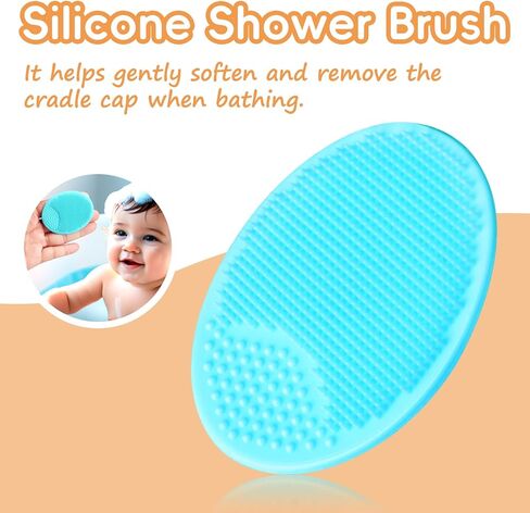 Baby Hair Brush, 2PCS Wooden Goat Bristles Hair Brush with Silicone Hair Scrubber Cradle Cap Brush for Newborn, Toddler, Boys, Girls Perfect Scalp Grooming Product (Green) in Kuwait