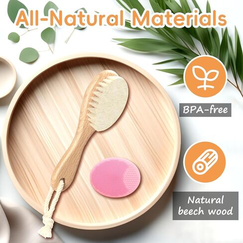 Baby Hair Brush, 2PCS Wooden Goat Bristles Hair Brush with Silicone Hair Scrubber Cradle Cap Brush for Newborn, Toddler, Boys, Girls Perfect Scalp Grooming Product (Green) in Kuwait