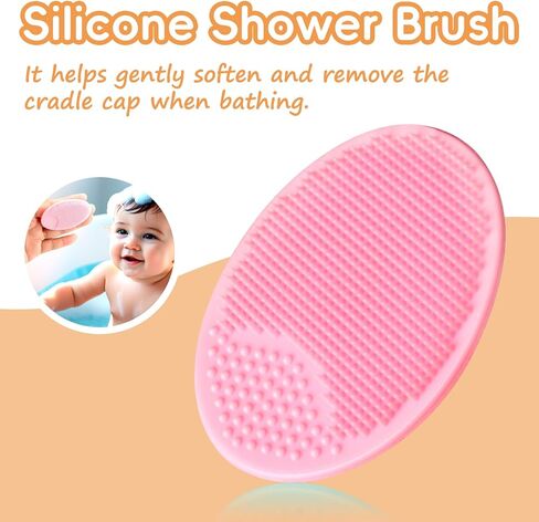 Baby Hair Brush, 2PCS Wooden Goat Bristles Hair Brush with Silicone Hair Scrubber Cradle Cap Brush for Newborn, Toddler, Boys, Girls Perfect Scalp Grooming Product (Green) in Kuwait