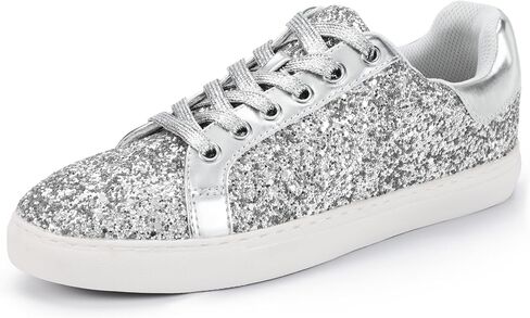 IDIFU Fashion Glitter Sparkly Sneakers for Women Bling Sparkle Tennis Shoes Wedding Bridal Ladies Bride Sneakers Dressy Casual Trendy Comfortable Bedazzled Low Top Lace Up Sequin Sneakers in Saudi Arabia
