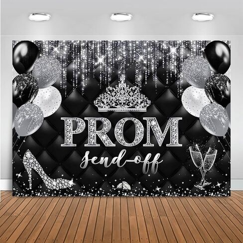 Mocsicka Prom Send Off 2025 Backdrop Gold Crown Graduation Prom Night Party Decorations Banner Graduate Photography Background Supplies (Gold, 7x5ft(82''x60'')) in Kuwait
