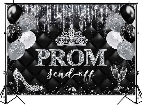 Mocsicka Prom Send Off 2025 Backdrop Gold Crown Graduation Prom Night Party Decorations Banner Graduate Photography Background Supplies (Gold, 7x5ft(82''x60'')) in Kuwait