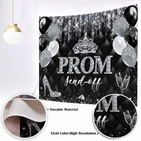 Mocsicka Prom Send Off 2025 Backdrop Gold Crown Graduation Prom Night Party Decorations Banner Graduate Photography Background Supplies (Gold, 7x5ft(82''x60'')) in Kuwait