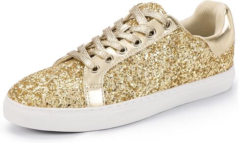 IDIFU Fashion Glitter Sparkly Sneakers for Women Bling Sparkle Tennis Shoes Wedding Bridal Ladies Bride Sneakers Dressy Casual Trendy Comfortable Bedazzled Low Top Lace Up Sequin Sneakers in Saudi Arabia