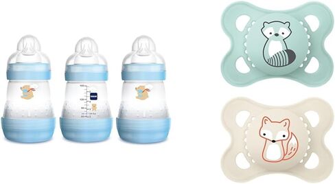 MAM Easy Start Anti Colic Baby Bottle 3 Pack, MAM Original Matte Baby Pacifier 2 Pack for Boy, 0-6 Months in Saudi Arabia
