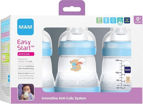 MAM Easy Start Anti Colic Baby Bottle 3 Pack, MAM Original Matte Baby Pacifier 2 Pack for Boy, 0-6 Months in Saudi Arabia