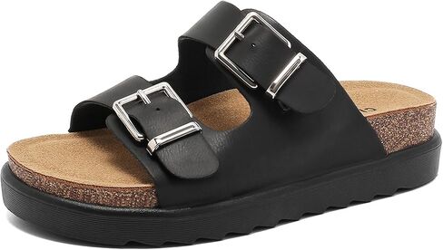 XTJSCBDSH Women's Platform Sandals Cork Footbed – Heeled Slides with Adjustable Double Buckles, Soft Comfort Flatform Clogs for Summer in Saudi Arabia