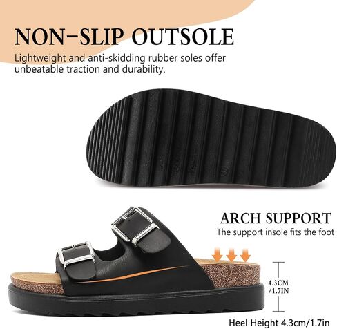 XTJSCBDSH Women's Platform Sandals Cork Footbed – Heeled Slides with Adjustable Double Buckles, Soft Comfort Flatform Clogs for Summer in Saudi Arabia