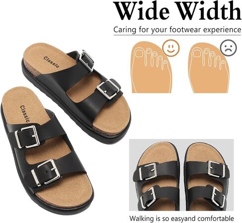 XTJSCBDSH Women's Platform Sandals Cork Footbed – Heeled Slides with Adjustable Double Buckles, Soft Comfort Flatform Clogs for Summer in Saudi Arabia