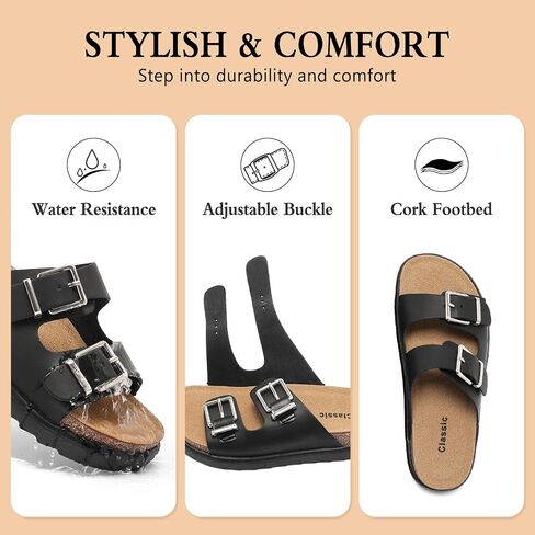 XTJSCBDSH Women's Platform Sandals Cork Footbed – Heeled Slides with Adjustable Double Buckles, Soft Comfort Flatform Clogs for Summer in Saudi Arabia
