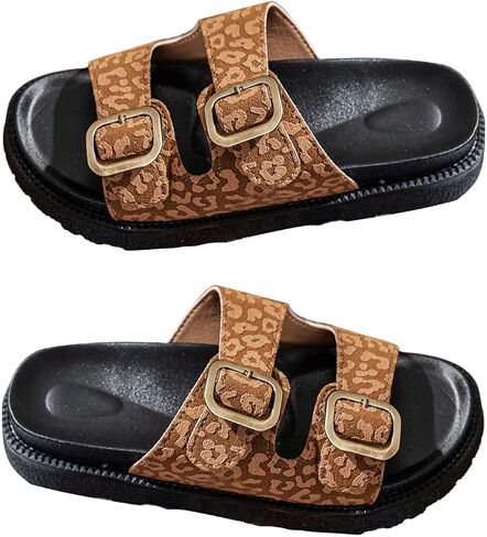 Women's Leopard Print Platform Sandals Metal Buckle Open Toe Summer Outdoor Shoes in Saudi Arabia
