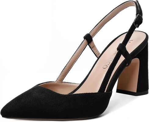 Modencoco Womens Slingback Evening Sexy Toe Toe Soede Block Bochle Block High Heel Pumps Shoes 3.3 Inch in Saudi Arabia